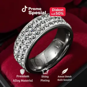 Cincin Zircon Sparkling Silver Stainless Rings Elegan Style Hiphop