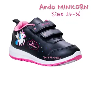 Sepatu Anak Perempuan Ando Minicorn V Hitam Fuchsia - Sneakers Ando Minicorn Size 25-36 Sepatu Sekolah Fashion