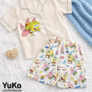 BESTIE JOY - YuKo comfort set piyama baju tidur harian anak remaja dengan desain karakter SpongeBob dan Patrick