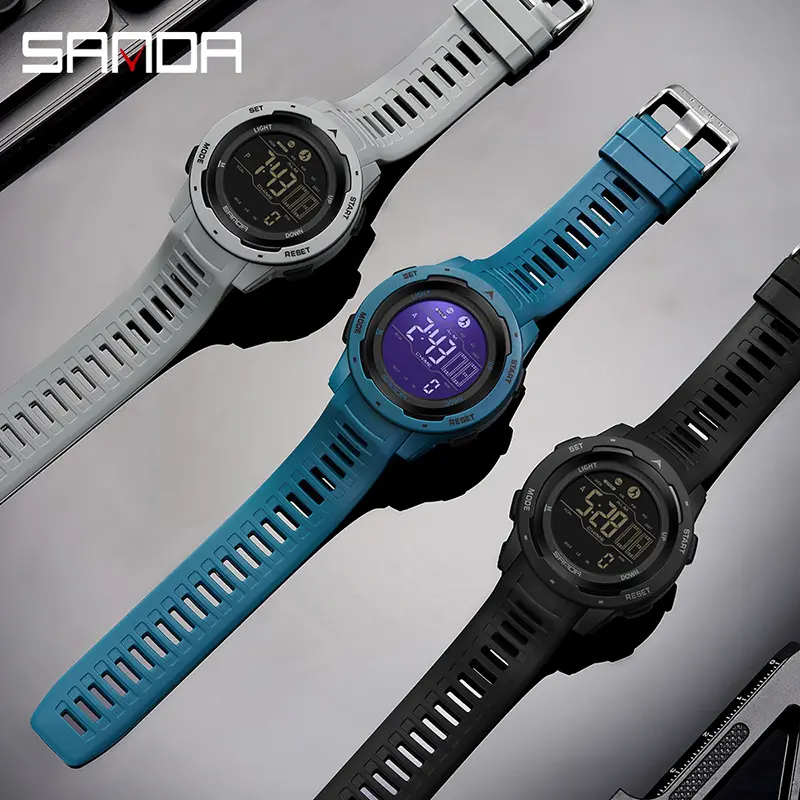 Jam Tangan Pria Digital Pedometer EL Backlight Sport Watch Shockproof Anti Air SANDA 2145 4