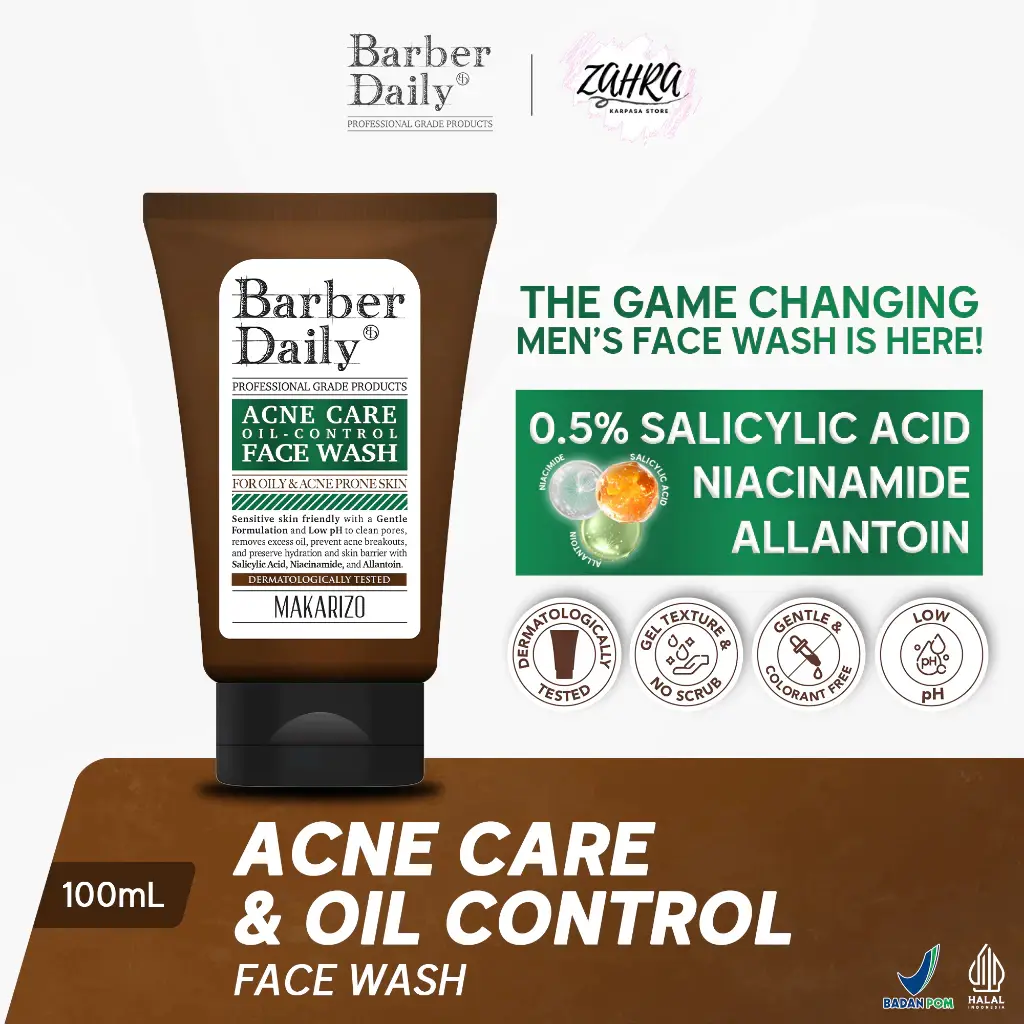 Barber Daily Acne Care & Oil Control Face Wash 100mL Cowok Facial Kering Membersihkan Muka Pria Wajah Acid