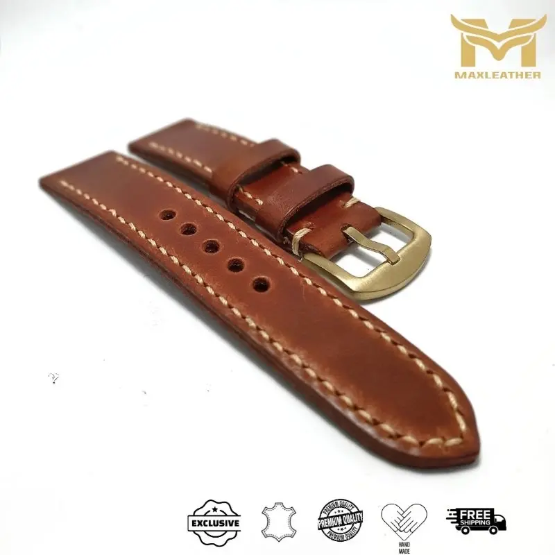 Maxleather Tali jam tangan kulit asli, strap Premium Super mewah Full jahit handmade