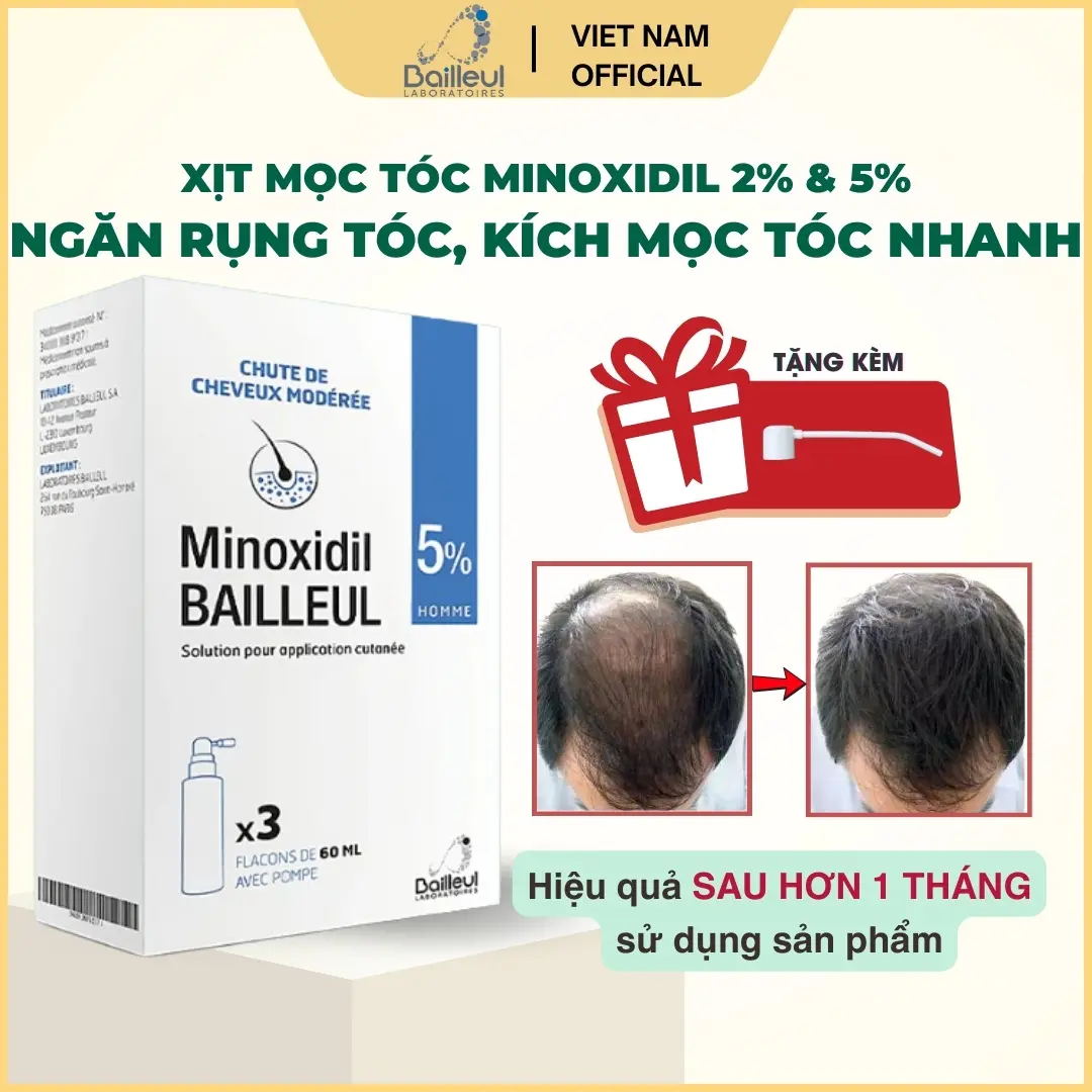 xịt mọc tóc Minoxidil Bailleul 2% và 5% Pháp ngăn ngừa rụng tóc, hỗ trợ mọc tóc nhanh và hiệu quả