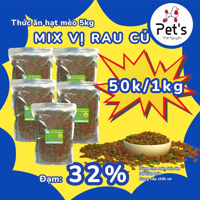 LIBA - Combo 5 Túi Hạt Mix Dinh Dưỡng Cho Mèo Cưng 1kg Hỗ Trợ Sức Khỏe & Tăng Cường Hệ Miễn Dịch Đạm 32% Hương Vị Rau Củ Thơm Ngon