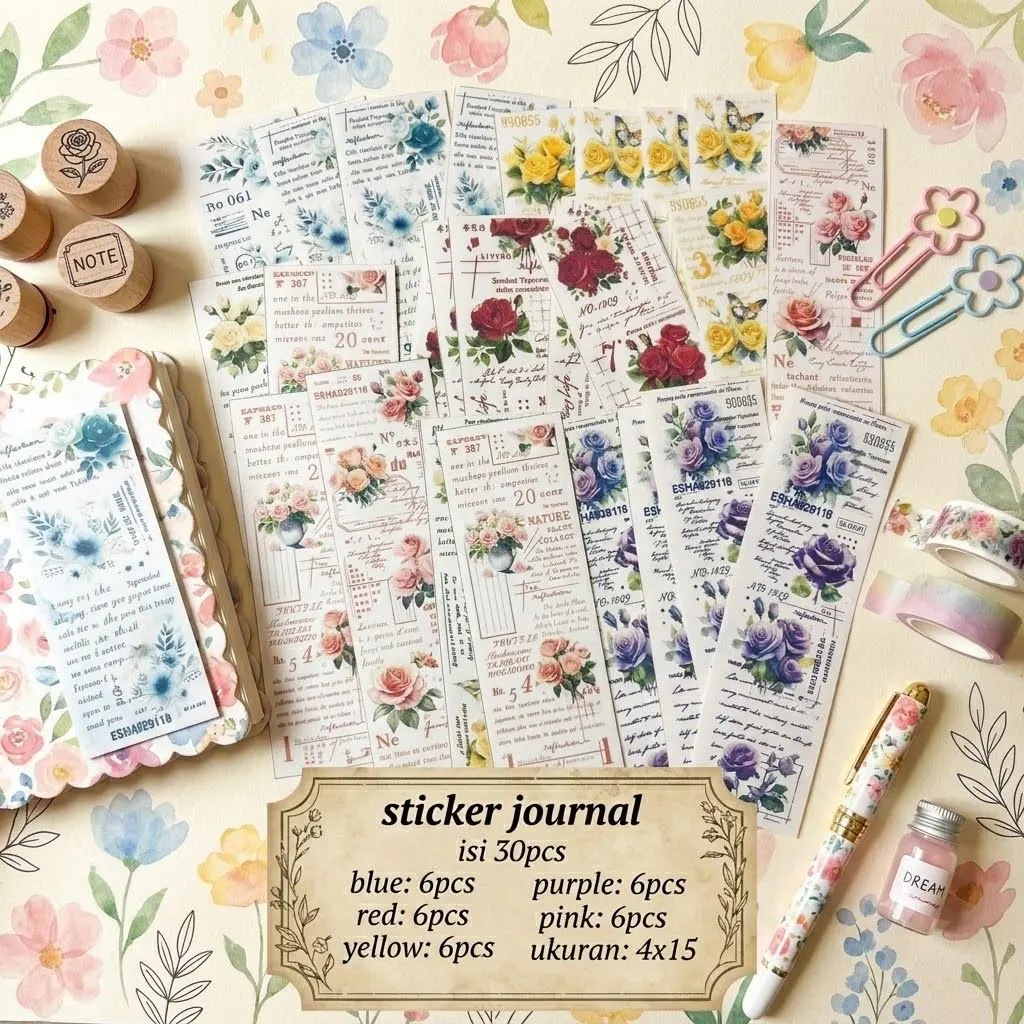 {LC1049} STICKER JOURNAL 30PCS | STICKER FLOWER SCRAPBOOK VINTAGE AESTHETIC