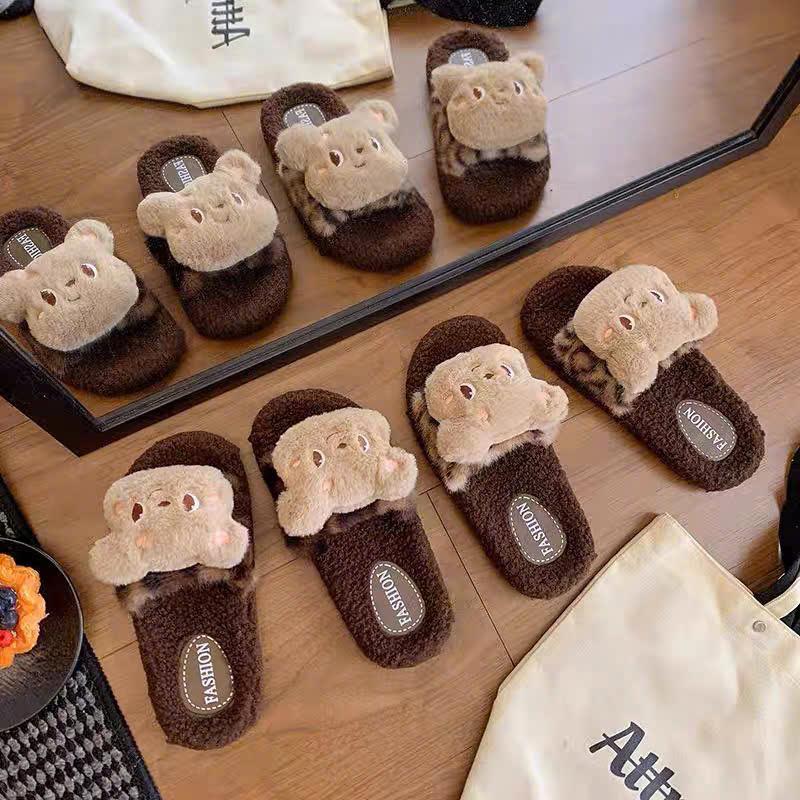  Dép lông nữ Bông nữ Lê Thời Trang Đơn Giản Cho Nữ kèm mặt gấu xinh xắn 