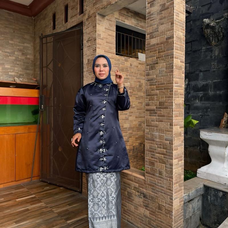 Atasan Kurung Gadis Kretek Wanita Panjang Full Payet Bahan Adem Tanpa Menerawang dan Resleting Depan Formal Muslim 4