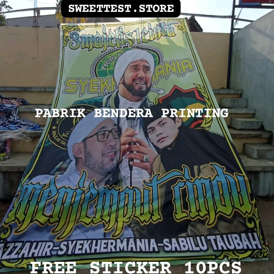1HARI JADI BENDERA 500X300CM + TERLARIS, BENDERA SYEKHERMANIA FULL PRINTING, FLAG MAJELISAN, GIANTFLAG KOMUNITAS, BENDERA SHOLAWATAN, FREE STICKER