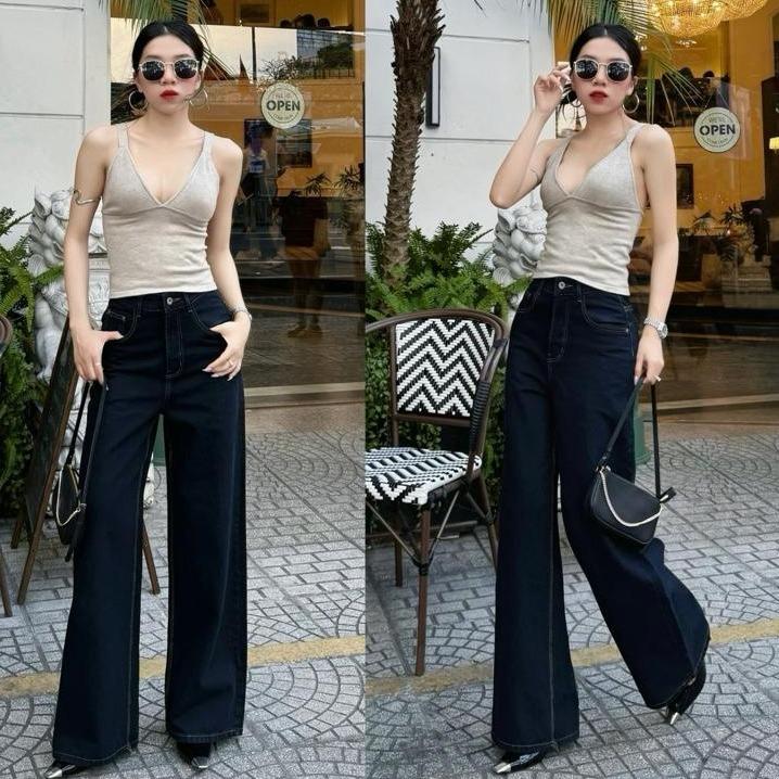 YURI JEANS - (VẢI QC-CAO CẤP) Quần Jean Nữ Ống RỘNG Màu Xanh Đen (ỐNG 27CM) Women Pants Mã 48