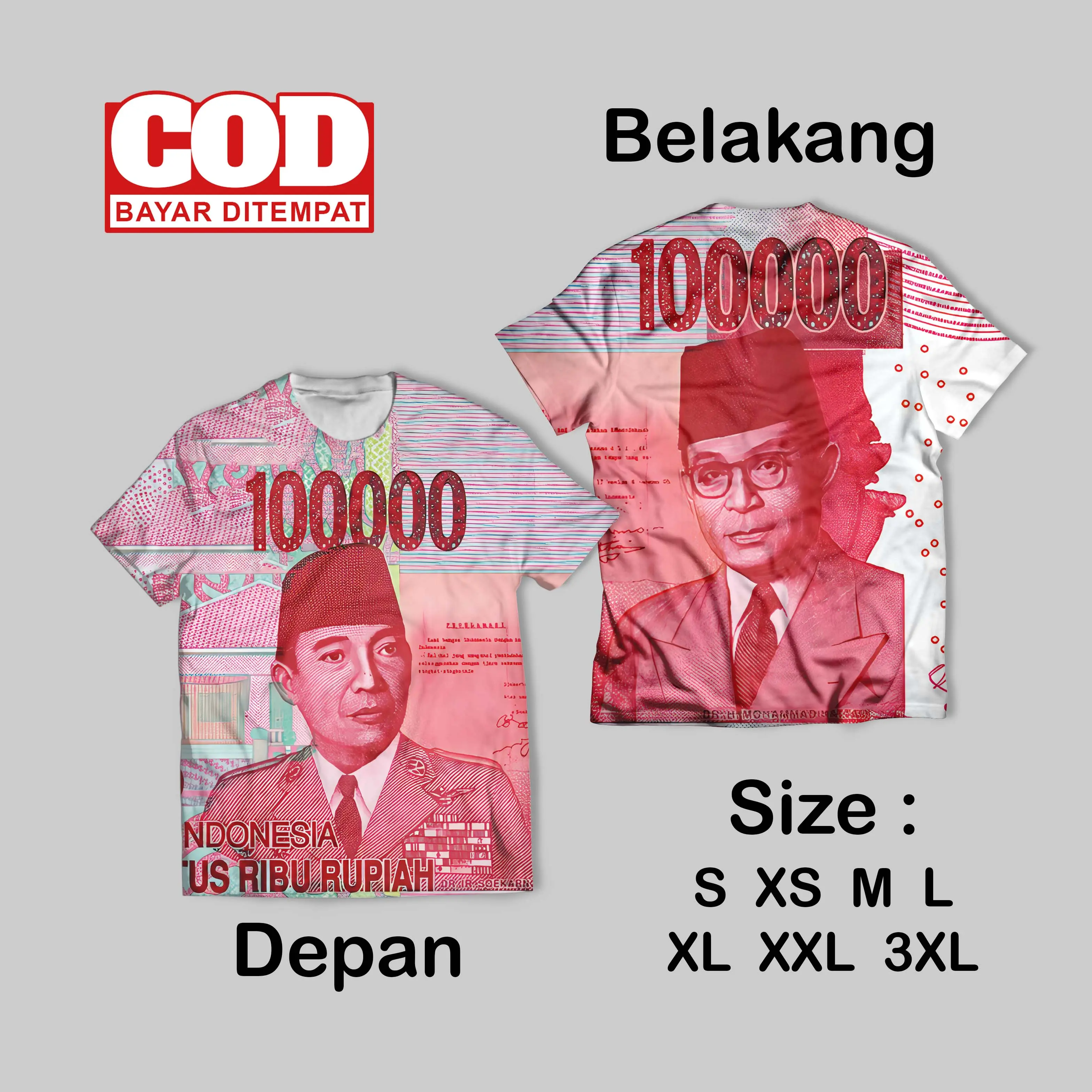 Kaos FullPrint Pecahan Rupiah Wallpaper Keren | T Shirt AOP Uang Rupiah Wallpaper Depan Belakang