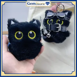 Boneka Kucing Hitam Punk Gitar Plush Gantungan Kunci Imut Lucu Bag Charm Aksesoris Gantungan Tas Untuk Koleksi