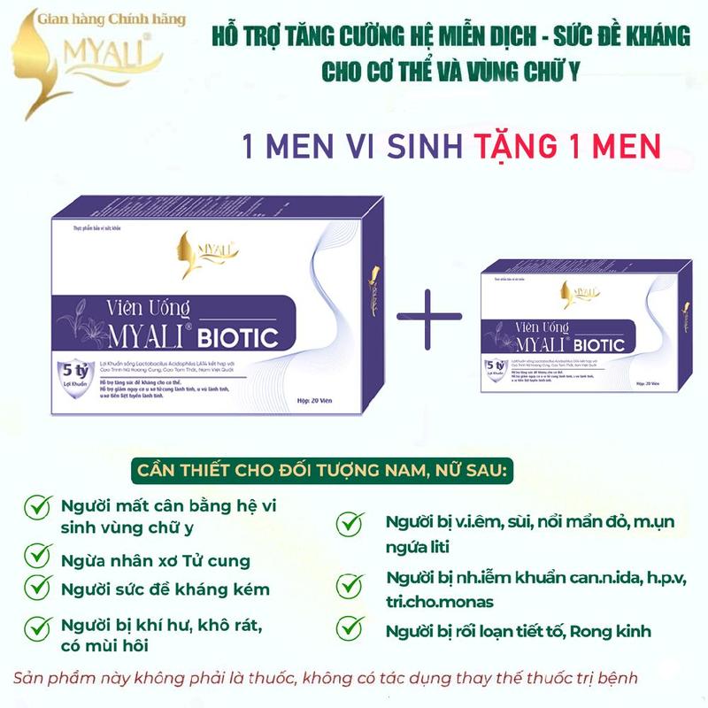 Myali Biotic - Viên uống men vi sinh vùng kín hỗ trợ sức khỏe & tăng cường hệ vi sinh tự nhiên dành cho nam & nữ hộp 20 viên xuất xứ Việt Nam tăng cường sức đề kháng