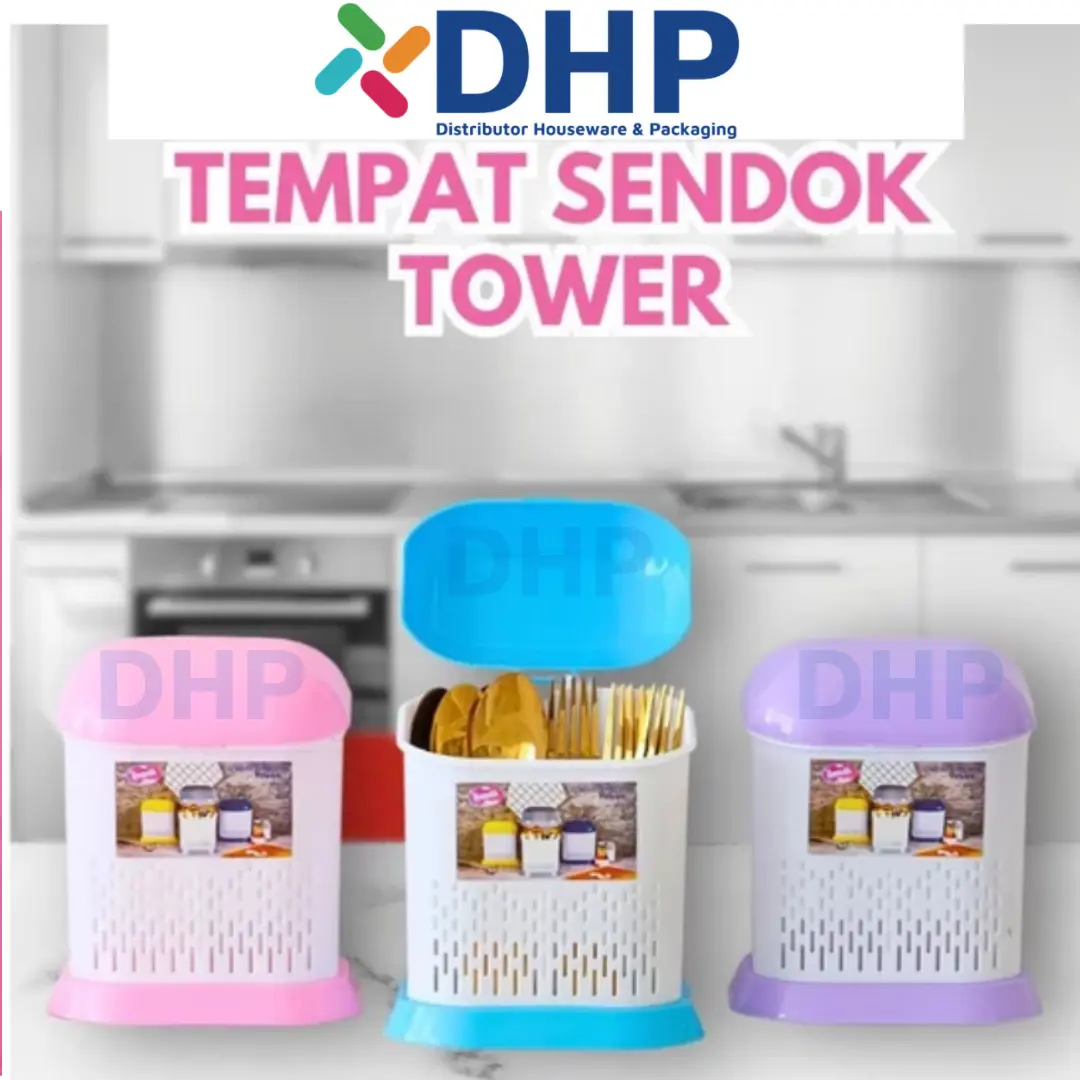 Tempat Sendok Tower 2 Warna Sekat Kotak Sendok Garpu dengan Tutup Higenis Alat Makan Hygiene BPA Free