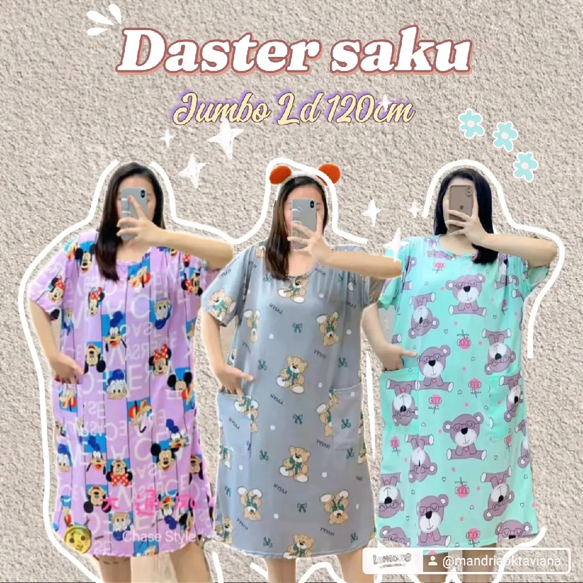 (part1) Daster saku jumbo XXXL Daster kaos Ld 120cm