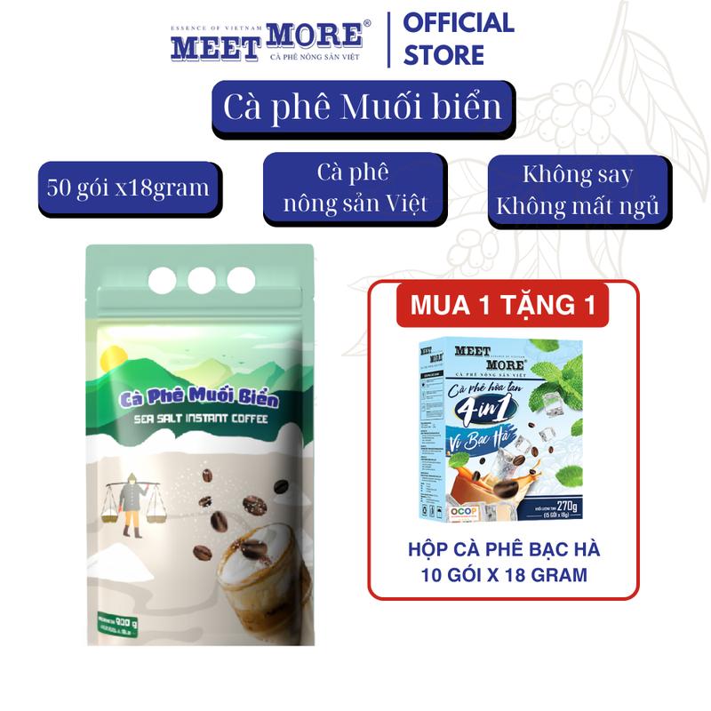 QUÀ TRI ÂN Bịch Cà Phê Muối Biển Meet More 50 Gói 18G - Không Say Không Mất Ngủ