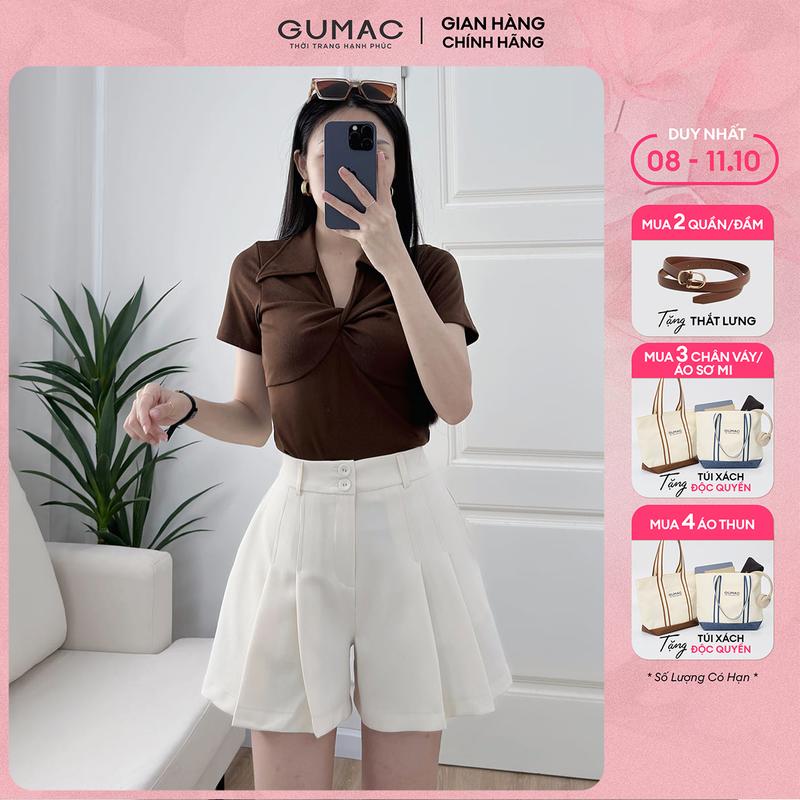 [MUA 4 TẶNG TÚI XÁCH] Áo thun polo nữ slim ôm kiểu xoắn ngực thun gân mịn mềm co giãn thời trang GUMAC LPLF0706