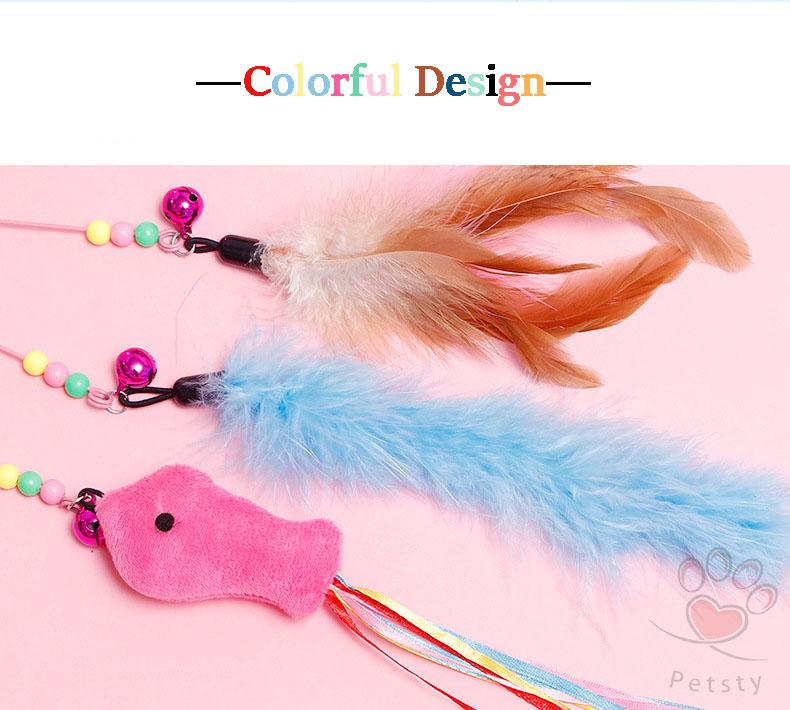 Cat Teaser / Cat Stick / Cat Toy Pink Fish Stick Cats' Favourite / Colourful Feather 1
