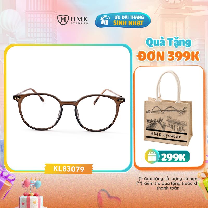 Gọng Kính Cận HMK Eyewear Nhựa Phối Kim Loại Unisex Nam Nữ Chính Hãng Dáng Oval Bo Tròn - KL83079