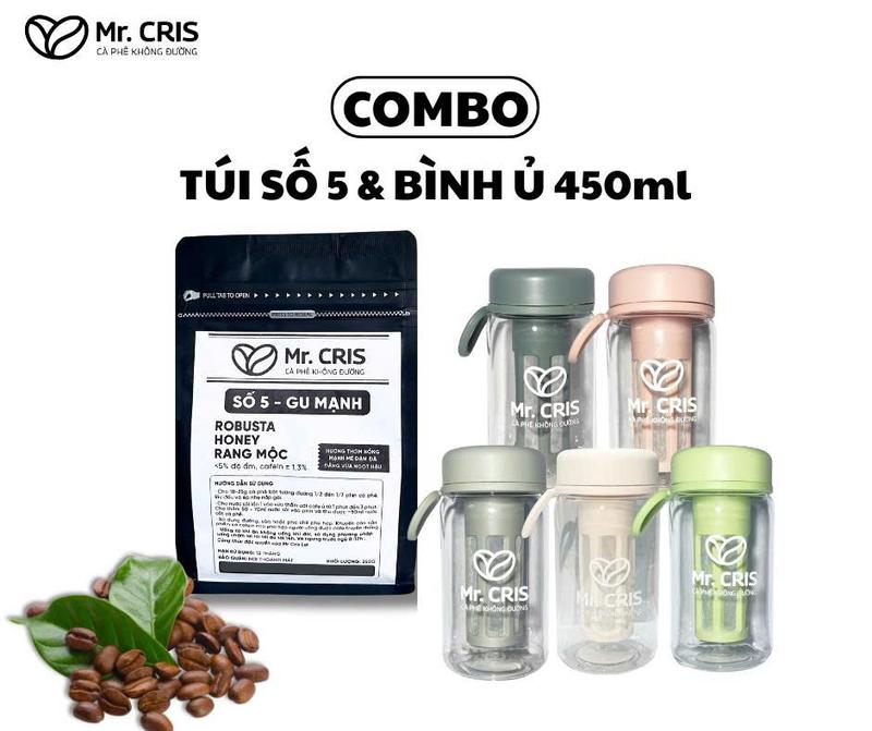 Combo Bình ủ lạnh 450ml 5 màu và Cà phê gu Mạnh Robusta Honey cafe nescafe white cafe americano