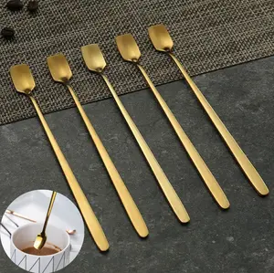 Sendok Teh Gagang Panjang Long Tea Spoon Stainless Steel Golden untuk Penggunaan Sehari-hari - 14.7cm