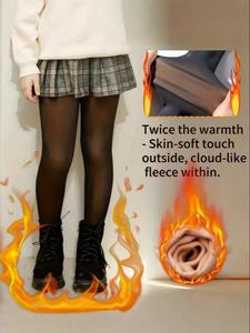 1 Paquete de pantimedias de terciopelo negro que penetra la piel para niñas en otoño e invierno-suave al tacto, doble calidez, estilo versátil de ropa diaria en otoño e invierno.