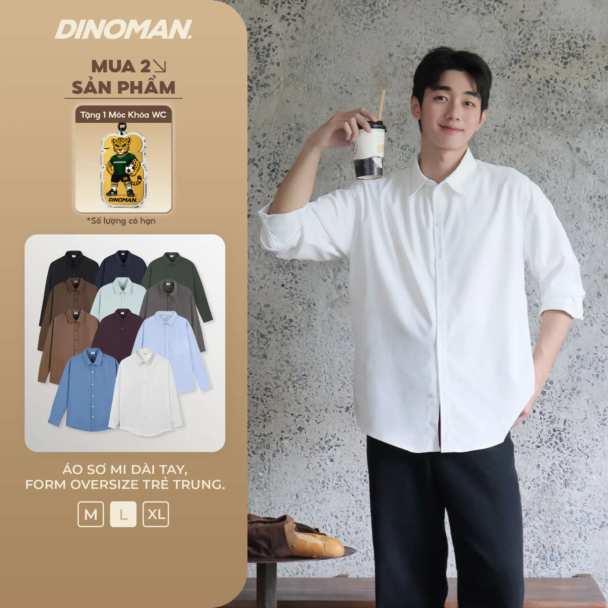 [Hè 2026] Áo Sơ Mi Dài Tay DINOMAN Form Oversize Chất Liệu Mềm Mát Thấm Hút Tốt Phong Cách Hàn Quốc Thanh Lịch - SM011