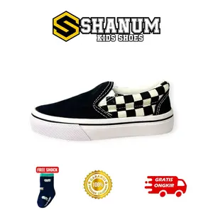 Sepatu Lokal Anak Shanum Kids | Sepatu slip on hitam catur  | Sepatu anak laki laki | sepatu anak perempuan | sepatu sekolah | sepatu bermain anak