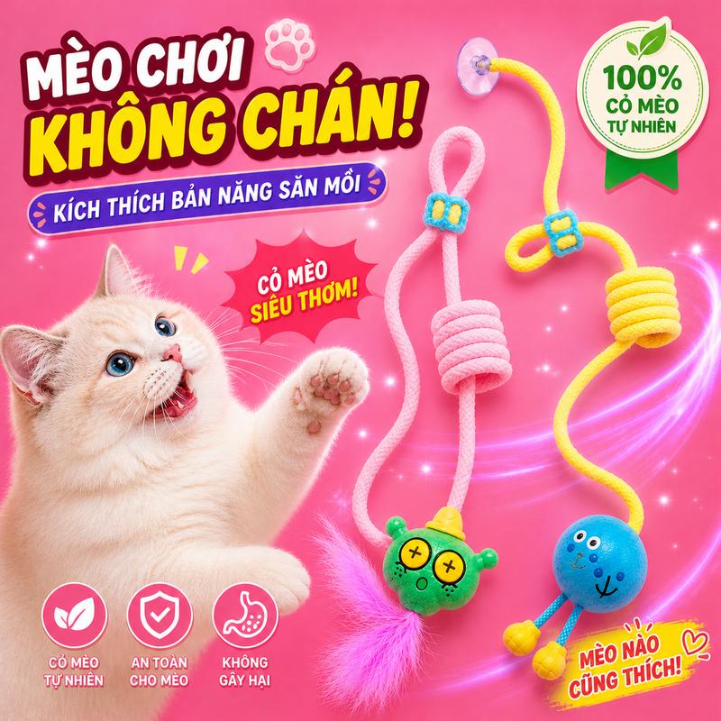 【Mewajump】Đồ chơi mèo tốt nhất cho mèo nhà trong năm 2026 | Đồ chơi nhồi bông có tinh chất cỏ mèo | Gậy mèo co giãn dài 1,5 m | Đồ chơi tương tác phát âm thanh chim | Giá treo tường bằng cốc hút