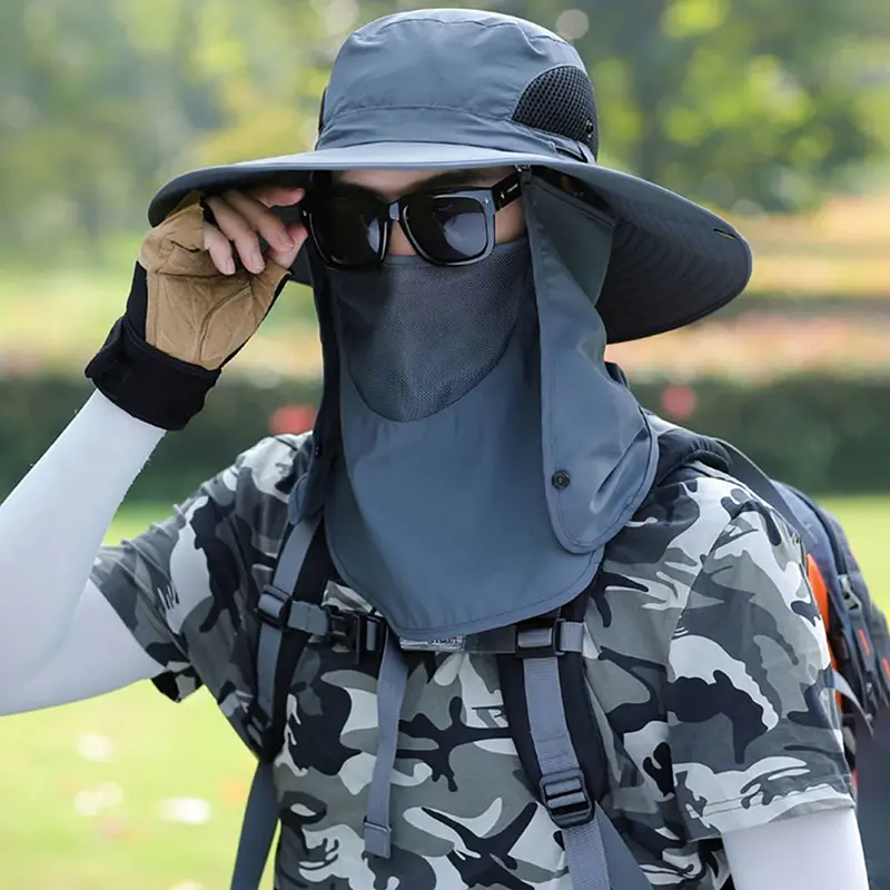 Pelindung muka tepi arah omni, perlindungan leher, topi matahari bertepi besar, topi memancing mendaki gunung belia luar, kalis ultraungu