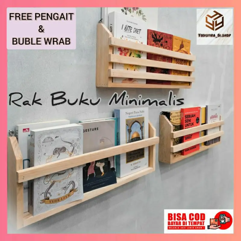 Rak Buku Kayu Gantung Rak Majalah Rak Novel Rak Komix Rak Foto Tempat Qur'an Iqra Juz'ama Rak Serbaguna Dekorasi Dinding Aesthetic Minimalis