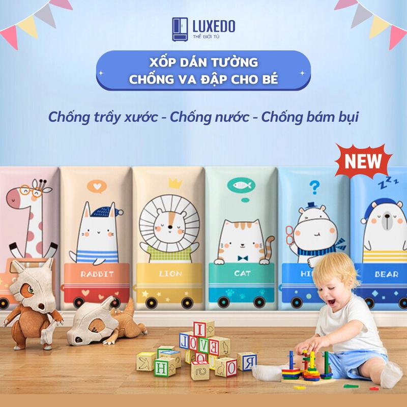 Xốp Dán Tường Cao Cấp Chống Va Đập Cho Bé, Tấm Xốp Dán Đầu Giường 3D Trang Trí Phòng Ngủ Ngộ Nghĩnh