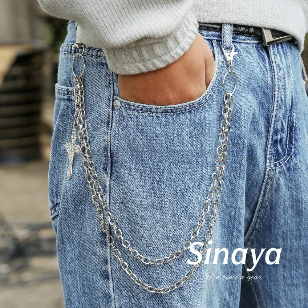 [Sinaya] Rantai Celana Logam Salib Desain Berlapis Aksesoris Pinggang Pria Q2176