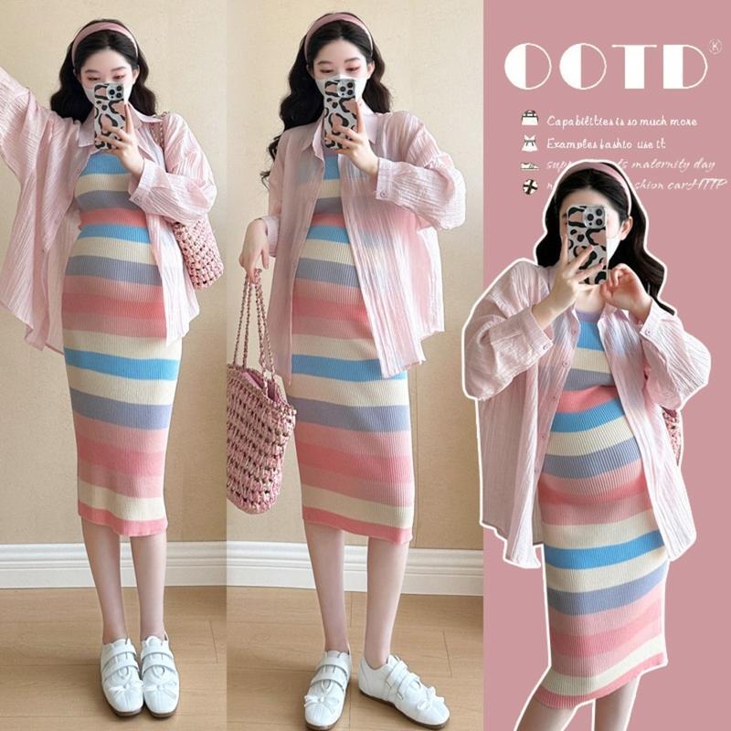  Young Mom | Đầm Body Cho Bà Bầu Bigsize Quyến Rũ SET195 Gồm Váy Chất Len Tăm Dày Dặn Áo Khoác Dành Cho Bầu Trẻ Trung Thoải Mái Thoáng Khí Polo Sandal Váy Bầu 