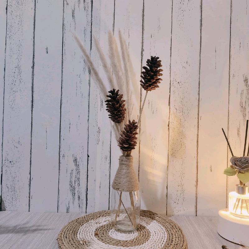 Satu set vas kaca tali rami dan bunga pinus ilalang - Shop | Tokopedia