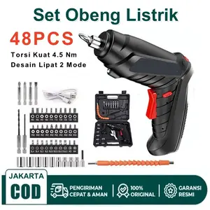 Obeng Listrik Set 48PCS Lengkap Mesin Bor Baterai Tanpa Kabel Obeng Elektrik Portable Set Sekrup