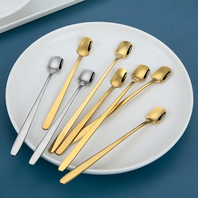 Sendok Stainless Steel Kopi Makanan Penutup Pengadukan Pegangan Panjang Kebutuhan Sehari-hari Baja Bulat Kitchenware 0