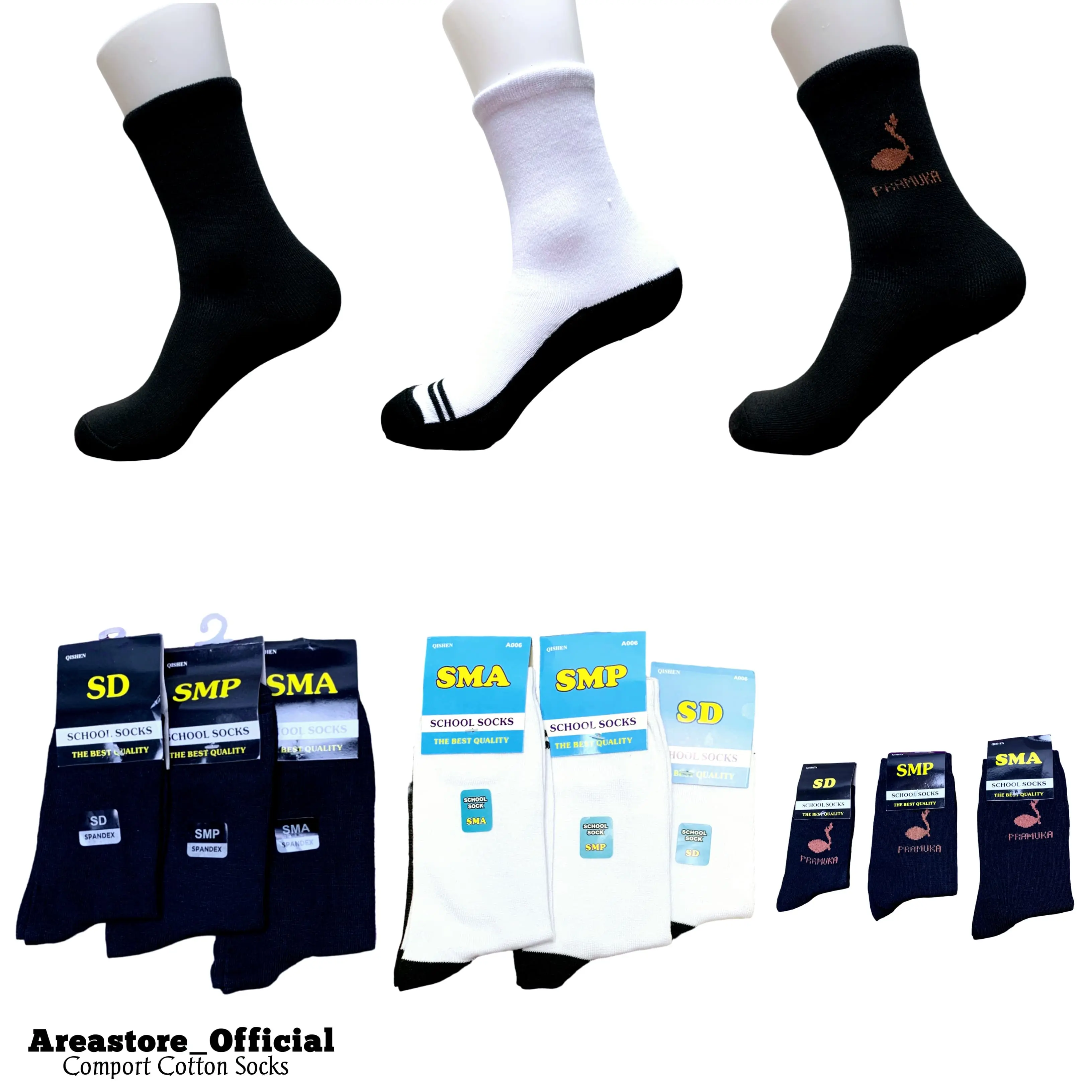 3 Pasang Kaos Kaki Sekolah SD SMP SMA Premium ( PE ) Pria Dan Wanita / kaos kaki Cowok Casual Panjang sebetis / Pendek / Hitam polos / Motif polos / Dewasa / Sport