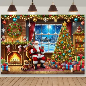 Latar belakang Natal, dekorasi pesta liburan, pengaturan pemandangan, kain gantung suasana Natal