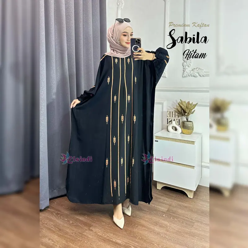 Elsindi Batik Sabila Dress Kaftan Rayon Premium Modis Gaya kekinian Super Adem Nyaman Dipakai kaftan dress gamis kaftan 2025  model  baru Jumbo kaftan kelelawar 1