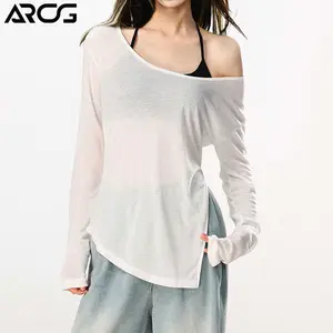 【ARCG】T-shirt Lengan Panjang Wanita Leher Bulat – Sedikit Transparan & Bikin Langsing, Gaya Korea Premium Casual Seksi