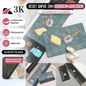(3K) Keset Dapur 2in1 (1 Set Isi 2 Pcs) 40x60CM & 40x120CM PREMIUM Anti Slip