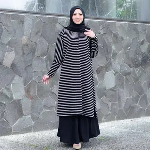 Setelan Tunik Syar'i Salur Bahan Knit Snowy Rib - Busui Friendly - Muslim, Wanita