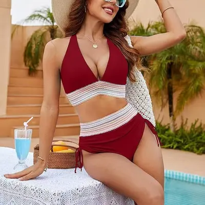 Sngxgn Women Swimsuit Bikini Set High Waisted Wrapped Crisscross Tie Back Mesh Two Piece Bathing Suit Black Xl