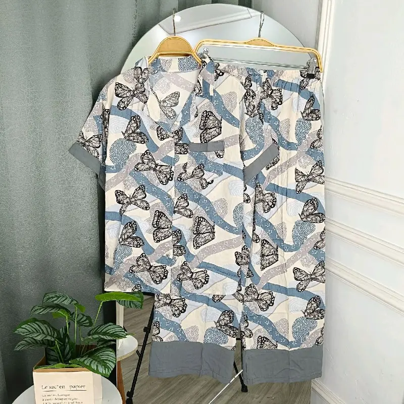 PIYAMA DANIA PDPJ JUMBO/ PIYAMA KOREA KERAH SAKU/ BAJU TIDUR WANITA KEKINIAN/ SETELAN PIYAMA WANITA LENGAN PENDEK CELANA PANJANG/ BAJU TIDUR FULL KANCING/ PAJAMAS RAYON BUSUI JUMBO MOTIF KARTUN KARAKTER Atasan 1