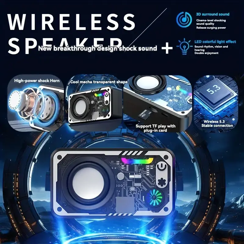 Computer Speaker LED Speaker 5.3 Surround Sound Bluetooth Speaker RGB Lighting Multifunctional Speaker Can Be Connected To Computer/Laptop/TV/Ｍobile Speaker/Supports Ｗired Connection/Ｏutdoor Speaker