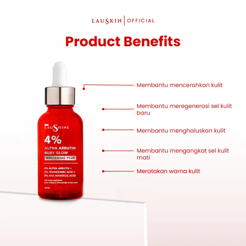 Laushine 4% Alpha Arbutin Ruby Glow Whitening Plus - Mencerahkan dan Meregenerasi Kulit - Niacinamide 1
