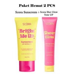 (REDY SIAP KIRIM) SCORA Paket Hemat 2 PCS - SCORA Sheer Glow Tone Up Cream 20gr 30gr & SCORA Bright Me Up Sunscreen 30gr SPF 40 PA++++