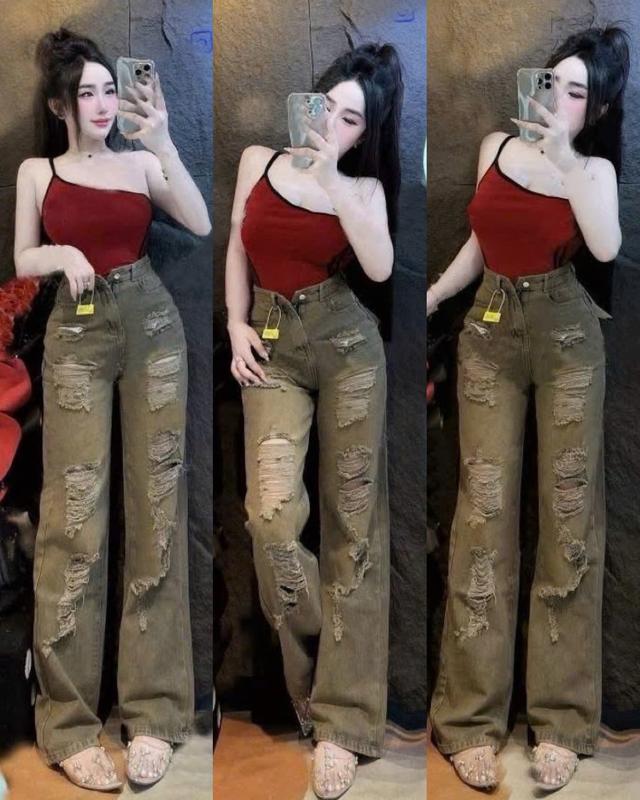 S-XXL DÀI 102CM QUẦN JEANS NỮ DÁNG SUÔNG RÁCH BỤI CÁ TÍNH -CHẤT JEANS BÒ DÀY MỊN HÀNG QC CHUẨN XỊN SIÊU ĐẸP
