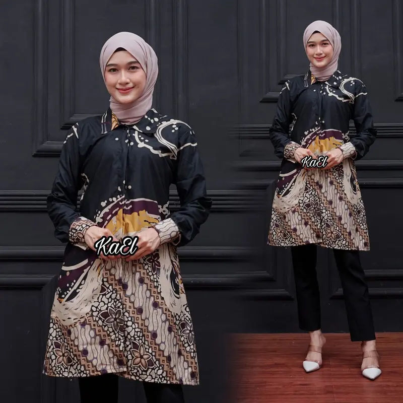 Tunik Batik Wanita Jumbo Big Size ld 120cm Modern Terbaru | Tunik Batik Modern Seragam Kantor Guru Big Size M L XL XXL JUMBO Kain Kancing Katun Tebal Atasan Panjang Kerja 7