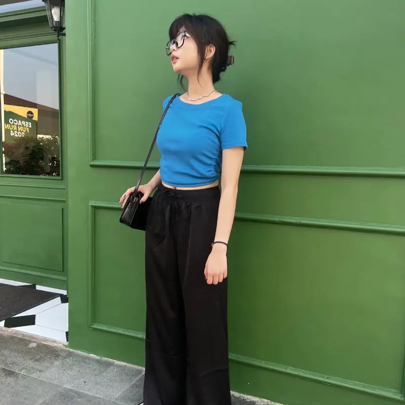 Etre Belle Shop | Nara Top | Atasan T-Shirt Crop Top Y2K Wanita Katun Polos Casual Korean Style Kaos Fit Slim Panjang Tee 6